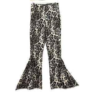 L&B Lucky & Blessed Pants‎ Womens Small Brown Leopard Flare Bell Bottom Stretch